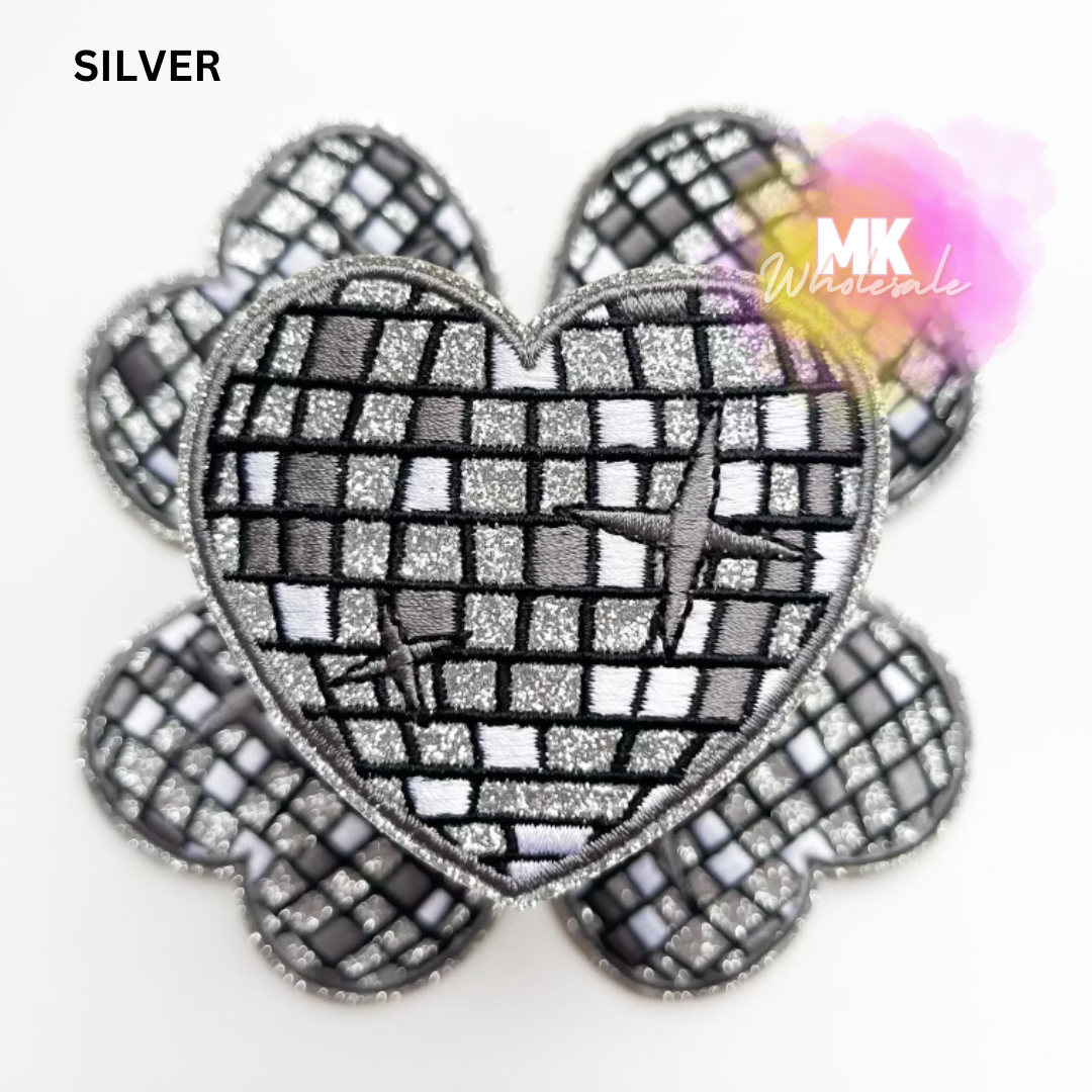 Hat Patch- Embroidered Disco Heart