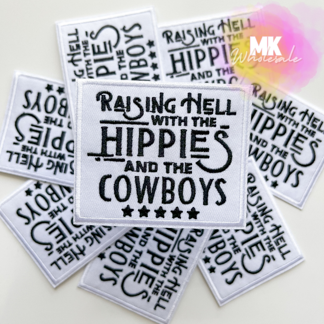 Hat Patch- Embroidered Raising hell with the hippies