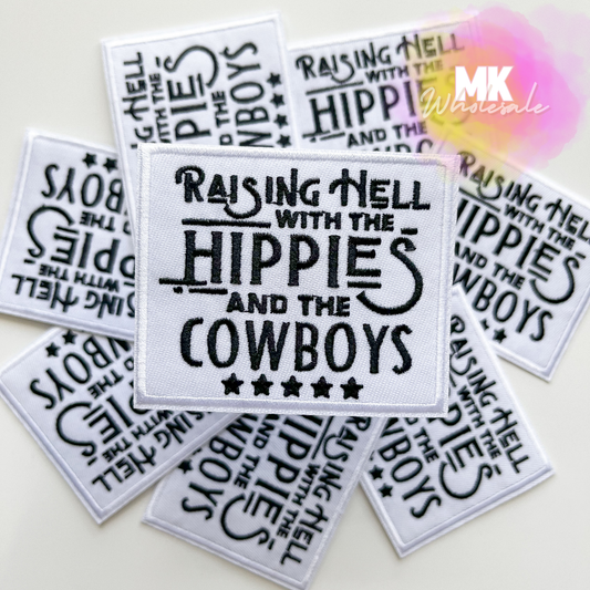 Hat Patch- Embroidered  Raising hell with the hippies