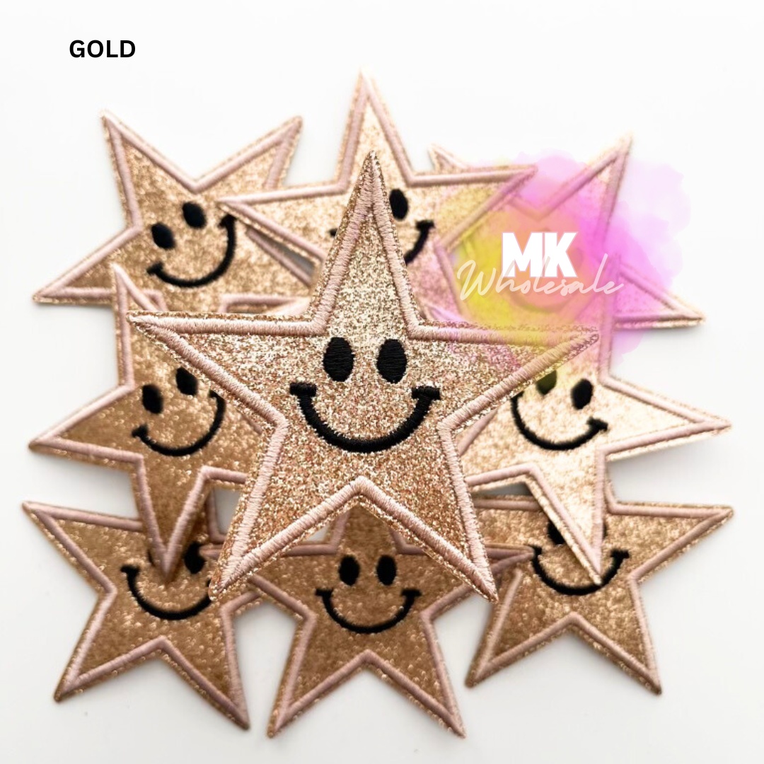 Hat Patch- Embroidered "Glitter Star Smileys"