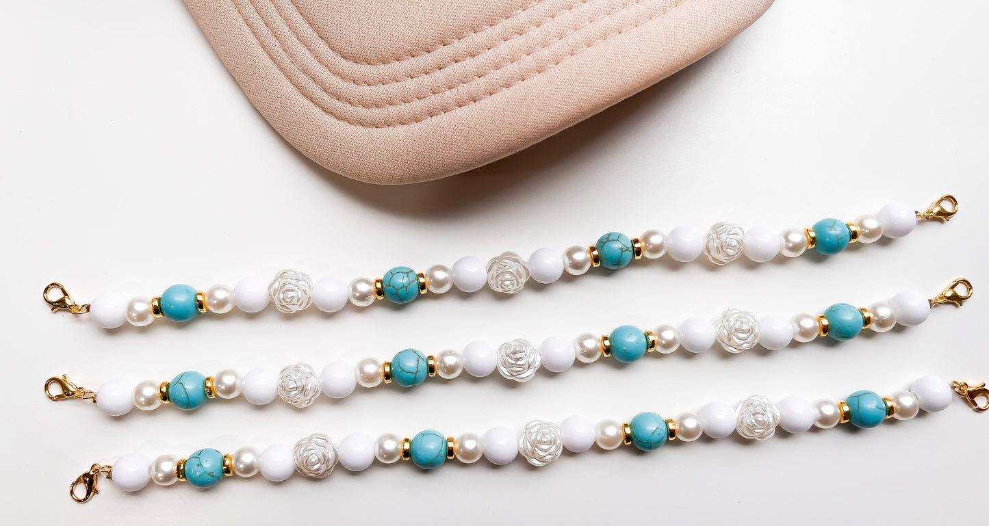 Turquoise Roses/Pearl Trucker Hat Chain