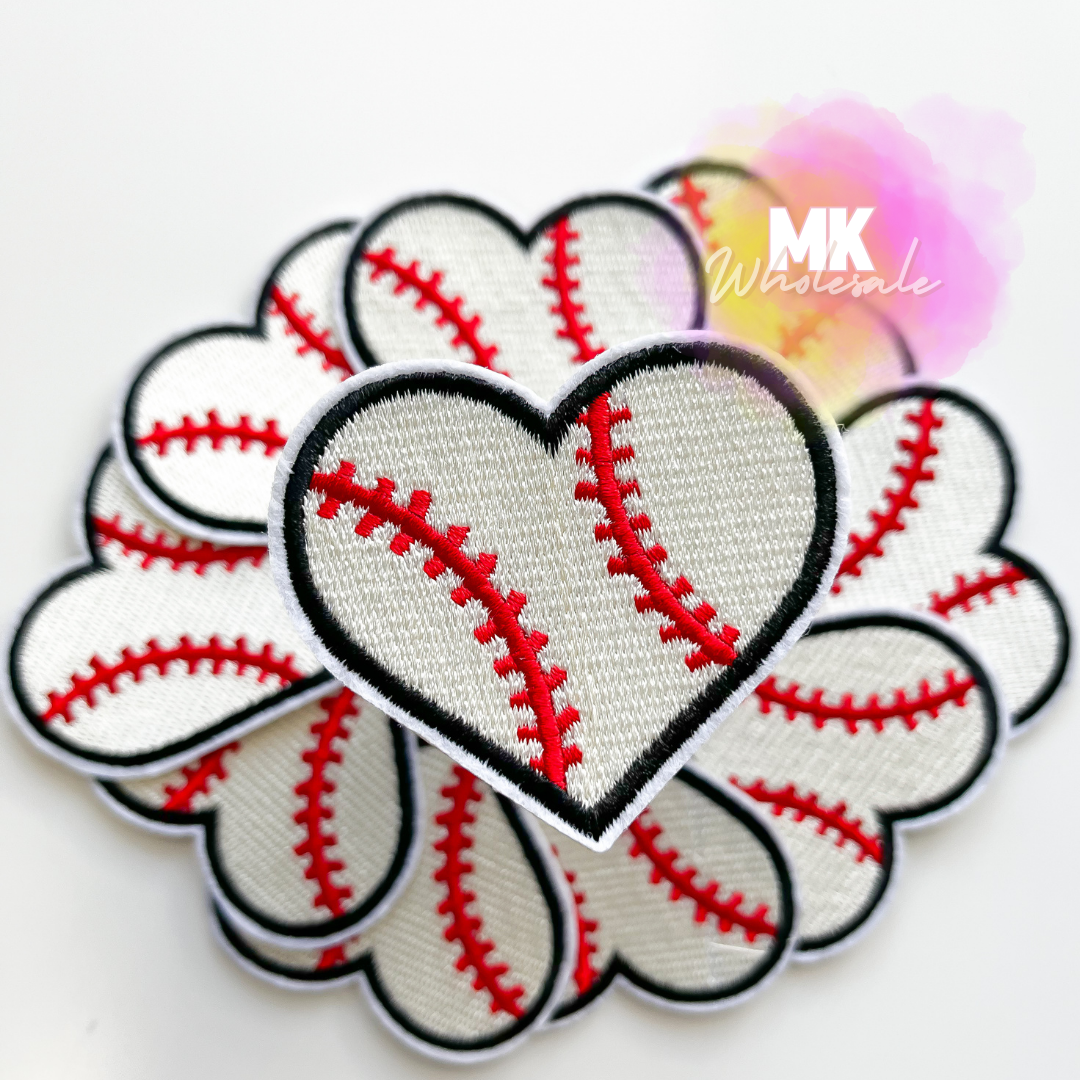 Hat Patch- Embroidered Heart Baseball