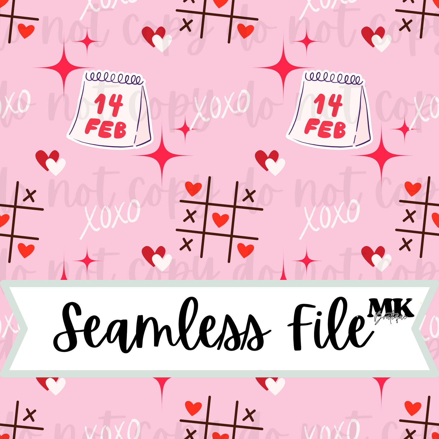 Pink Tic Tac Toe Valentine Seamless File