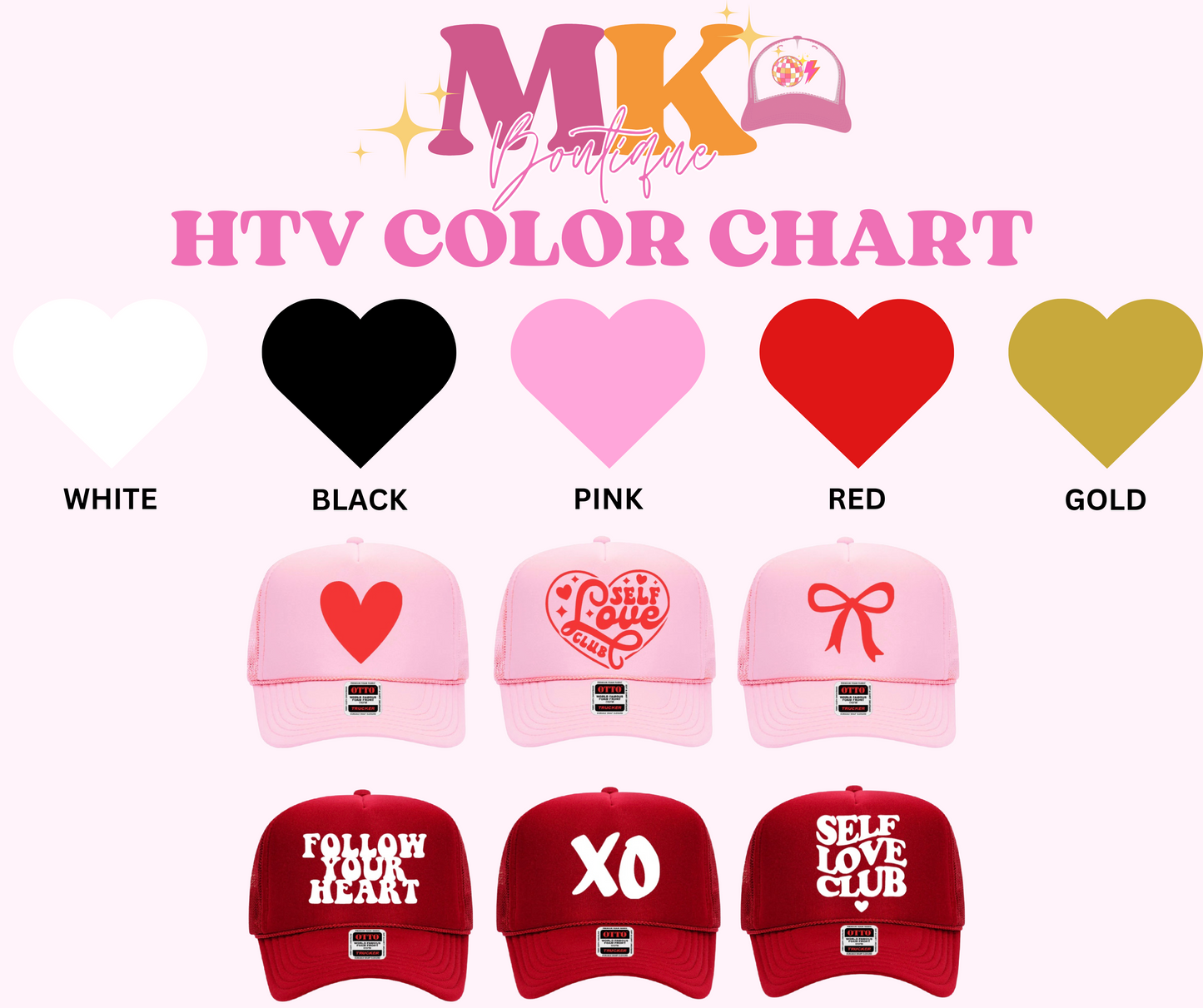 *REGULAR* VALENTINES HTV FONT TRANSFERS FOR TRUCKER HAT - IRON ON
