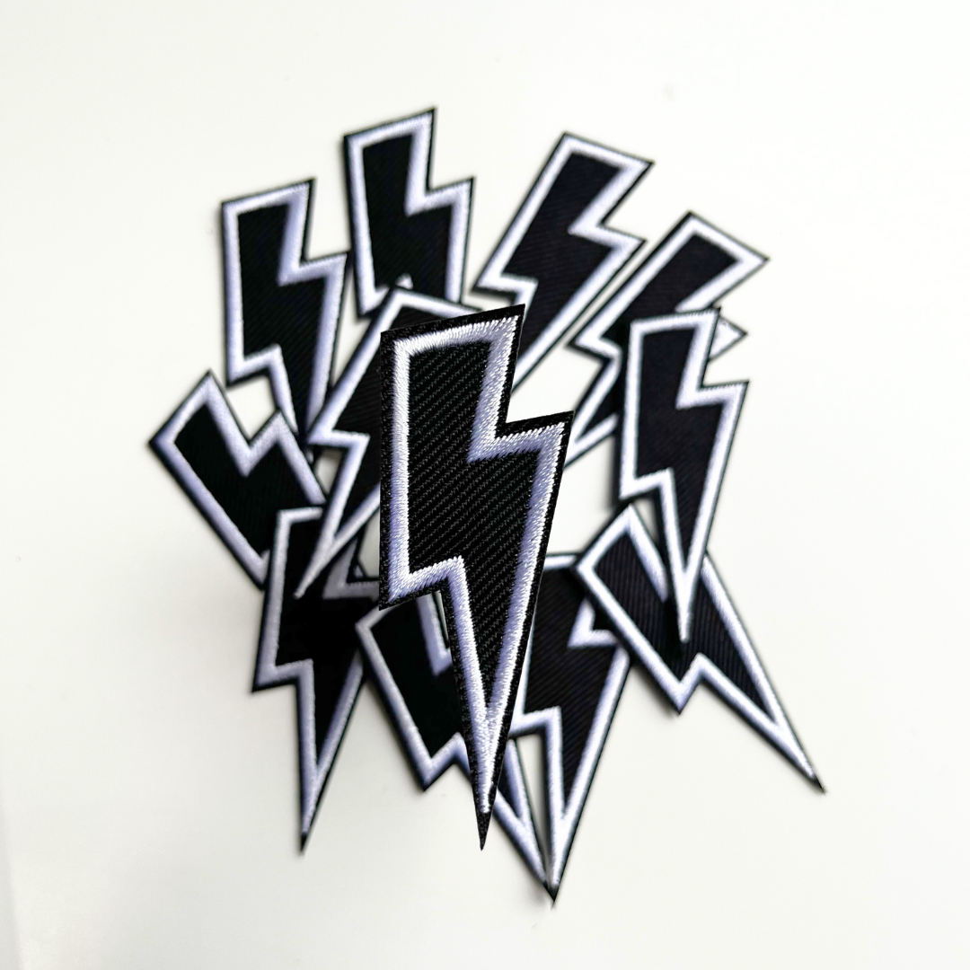 Iron on Hat Patch- Black Lightning Bolt