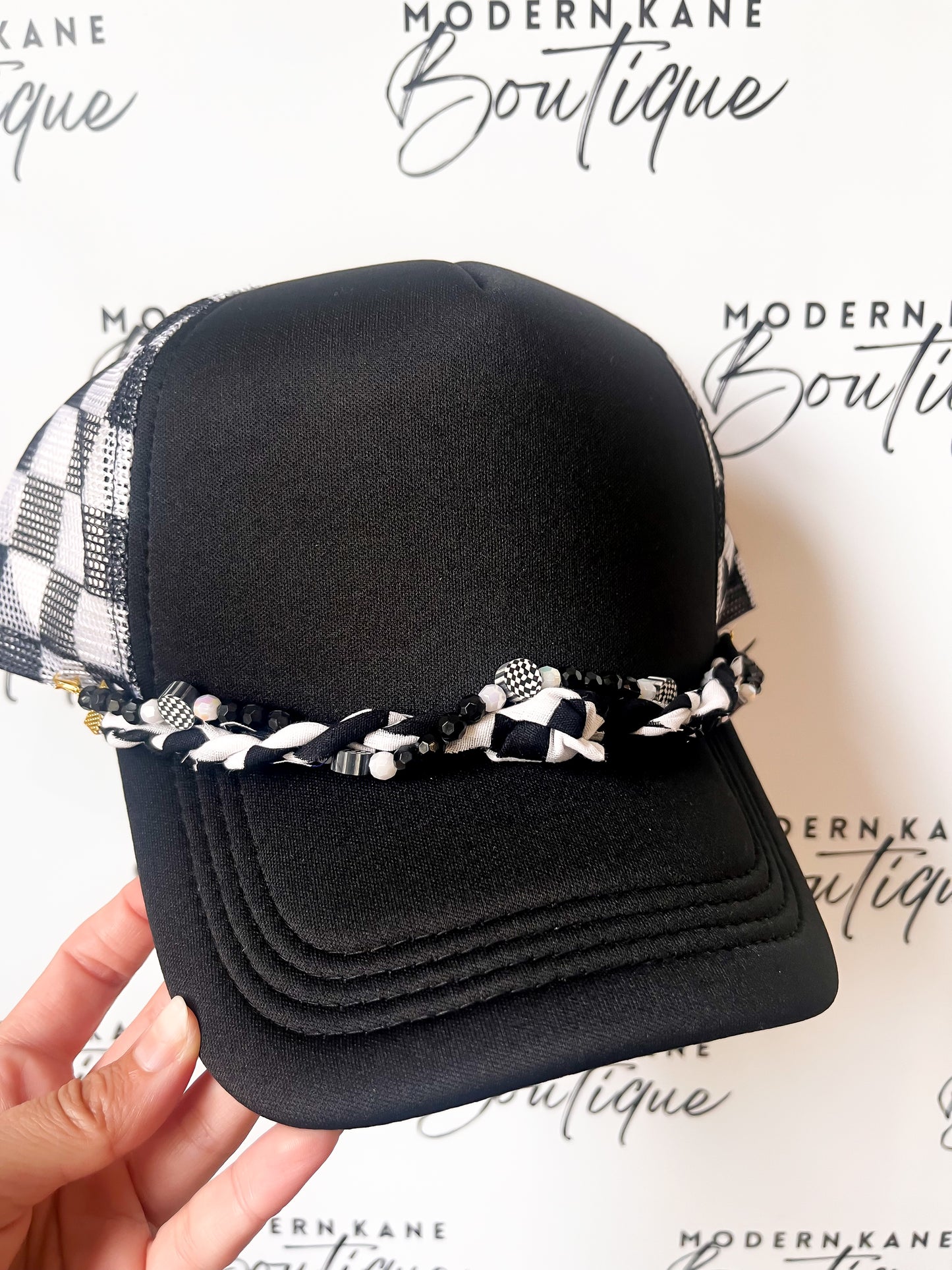 Checkered Twist Bandana Trucker Hat Chain