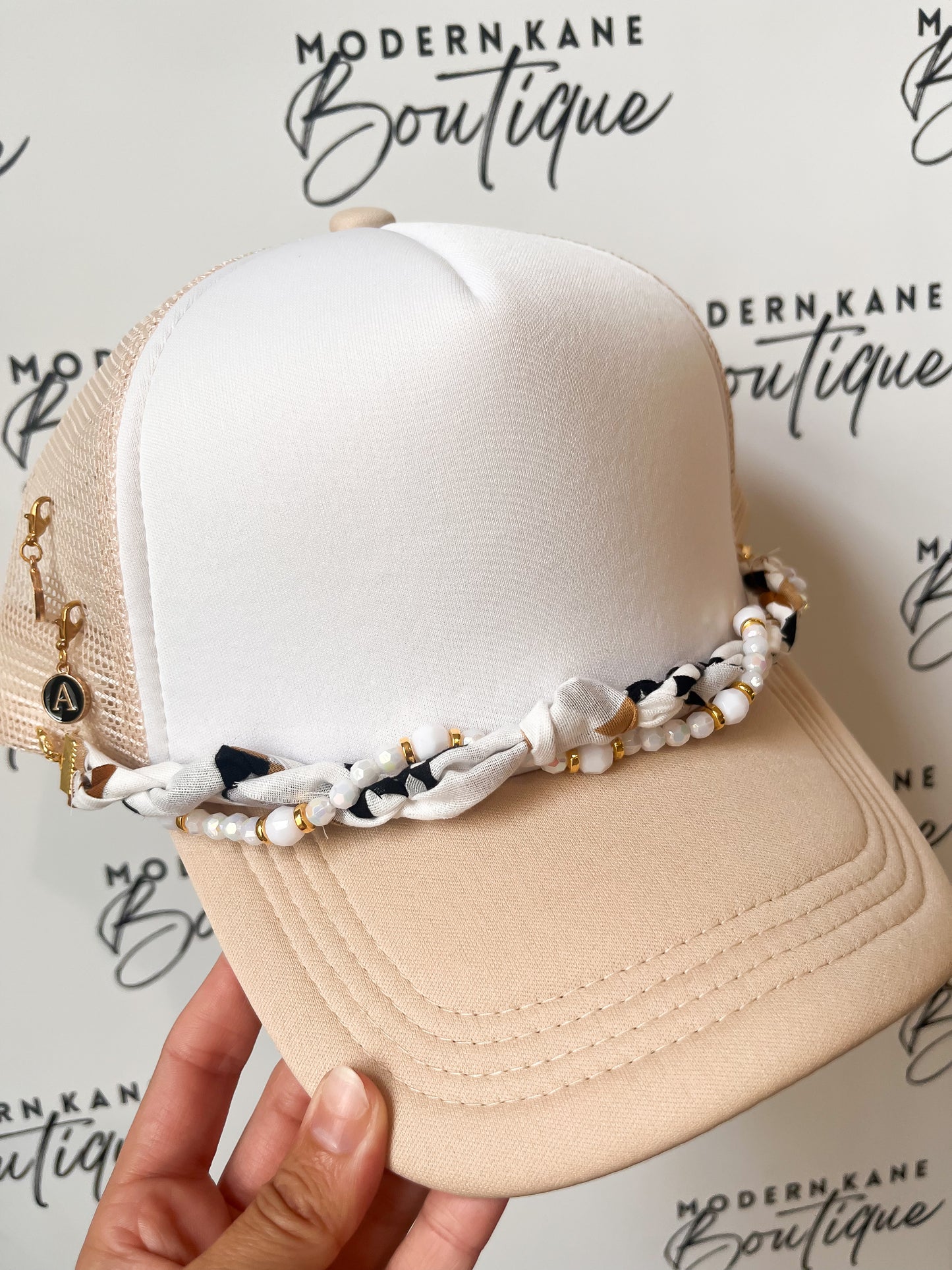 Neutral Aztec Twist Bandana Trucker Hat Chain