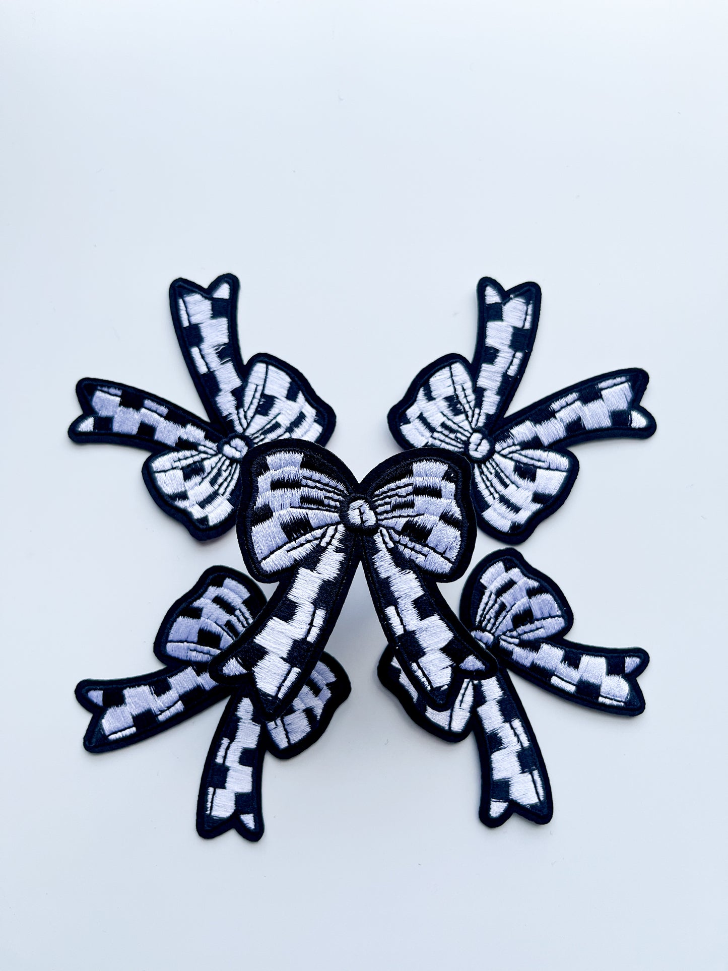 Checkered Bow Hat Patch- Black