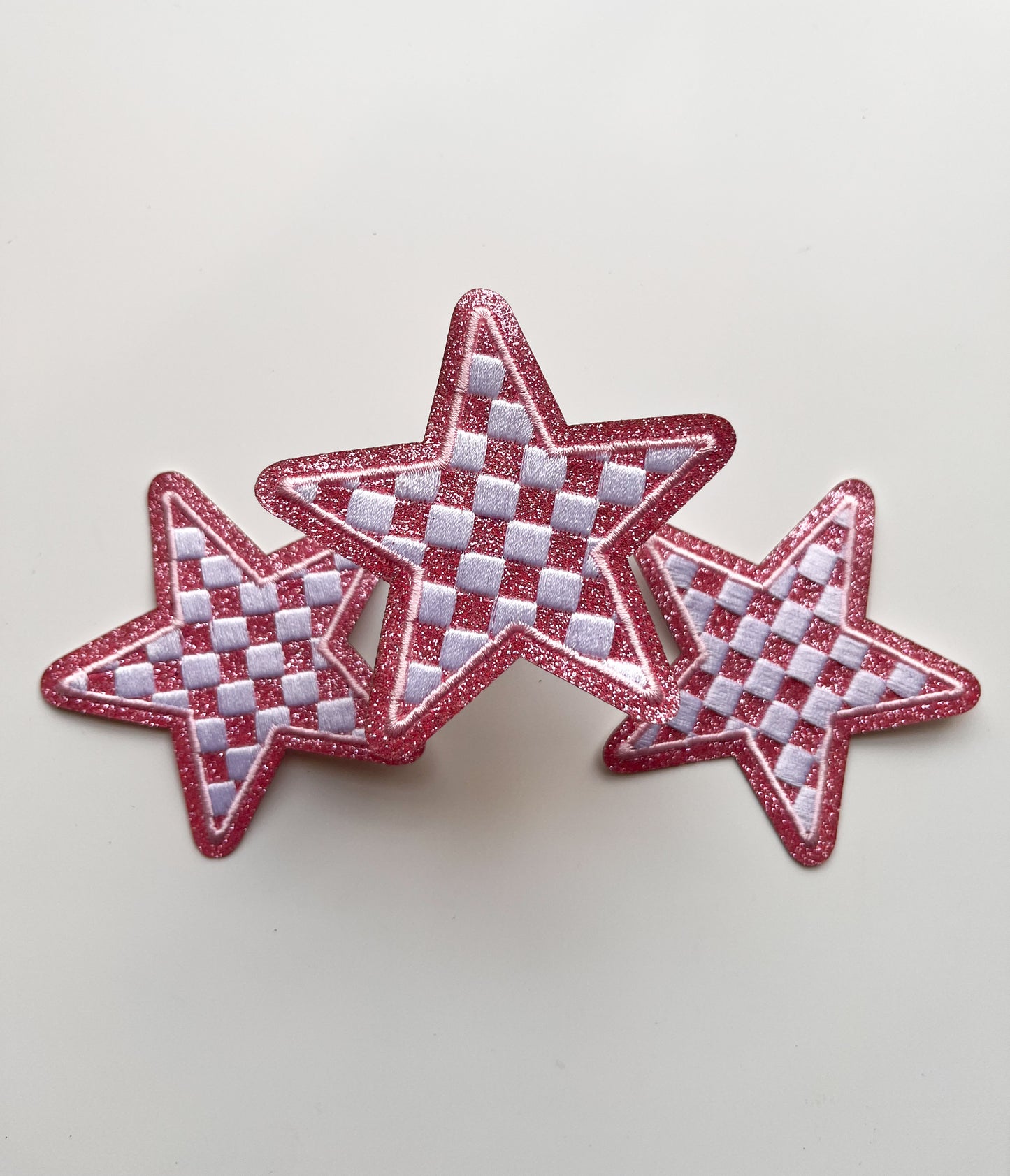 Checkered Glitter Star Patch- Pink