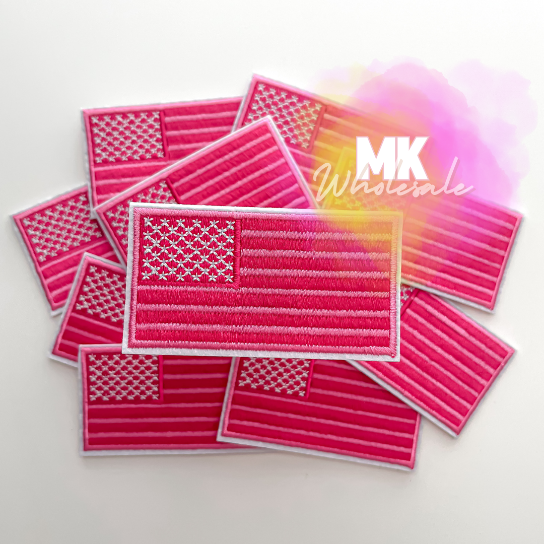 Hat Patch- Embroidered Pink American flag