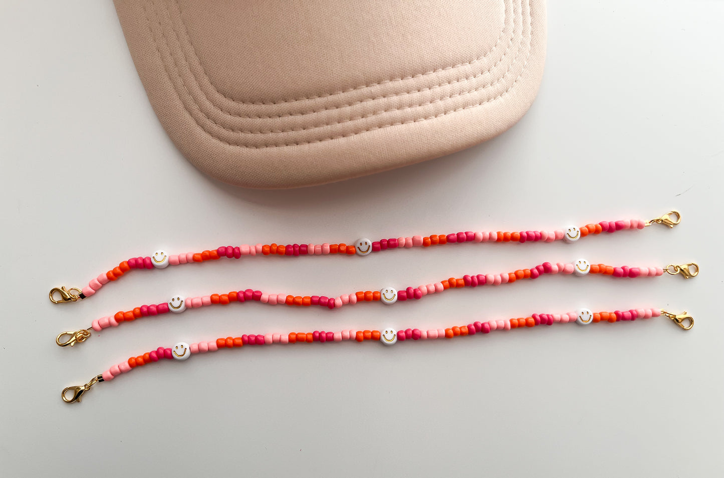 Colored Beaded/ Small Smiley Trucker Hat Chain