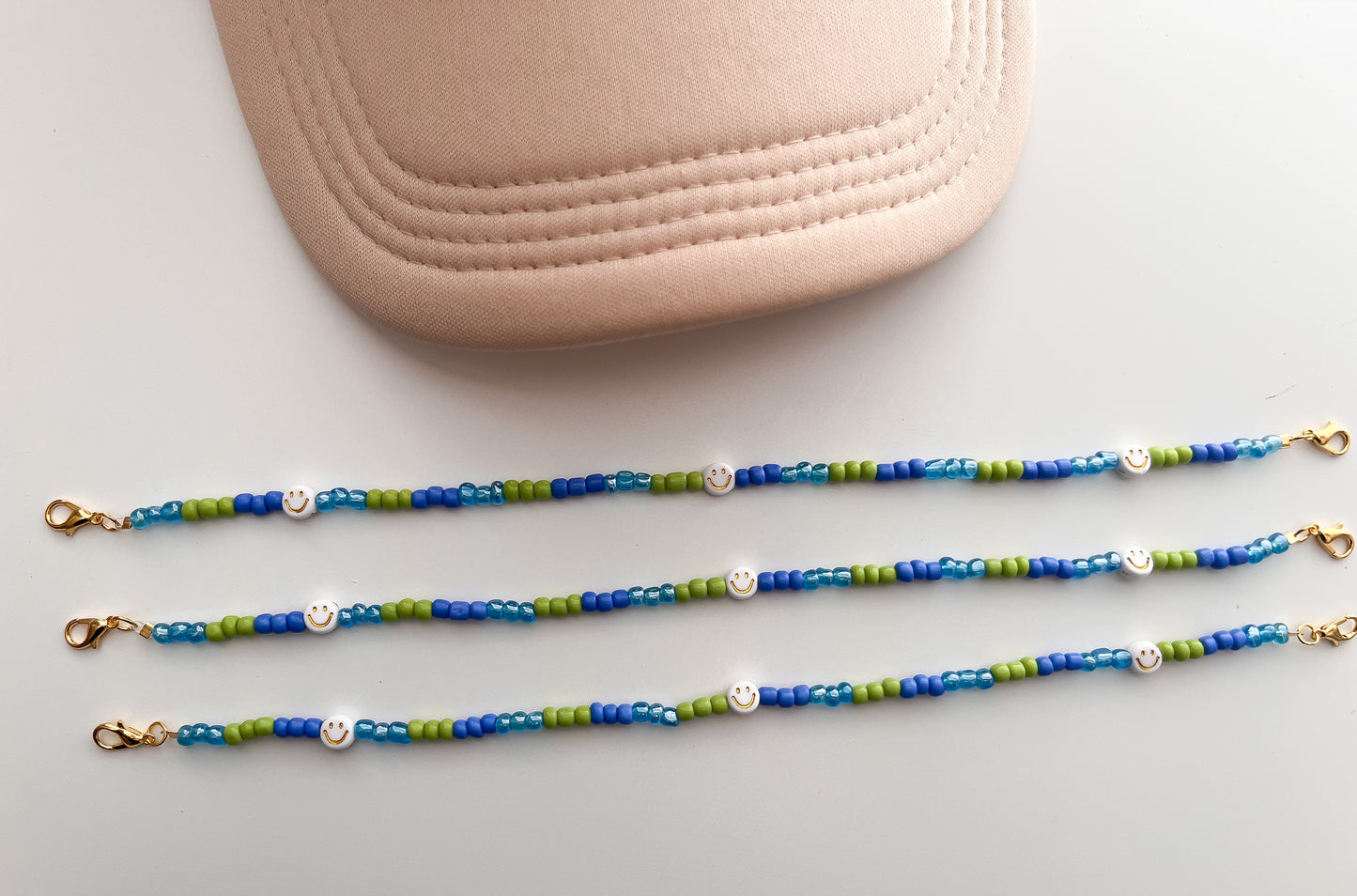Colored Beaded/ Small Smiley Trucker Hat Chain