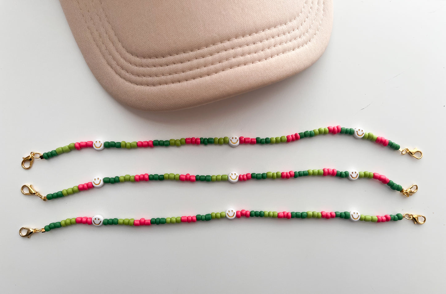 Colored Beaded/ Small Smiley Trucker Hat Chain