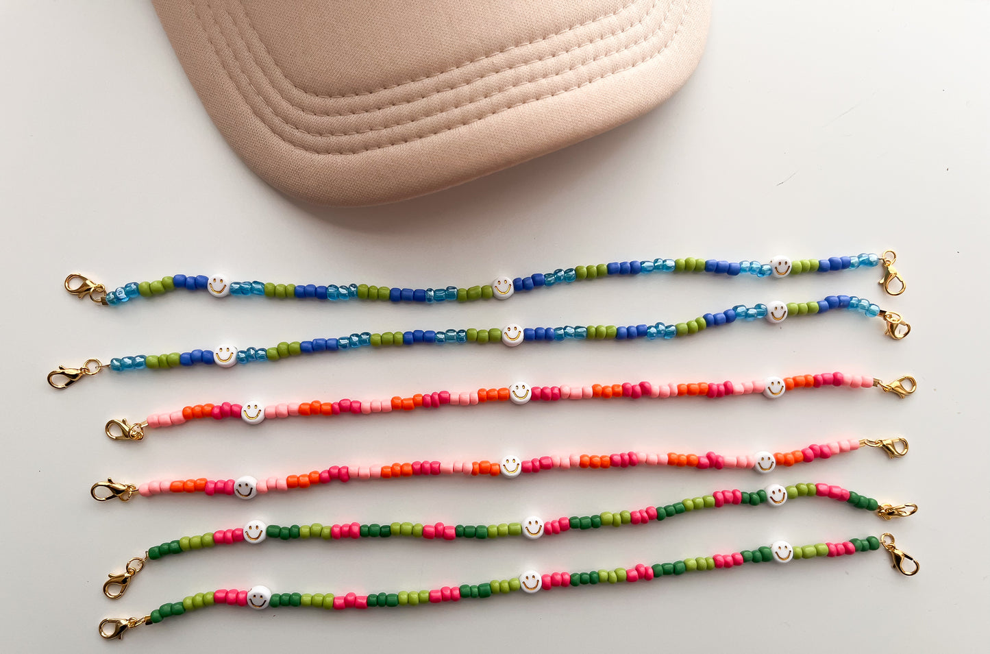 Colored Beaded/ Small Smiley Trucker Hat Chain