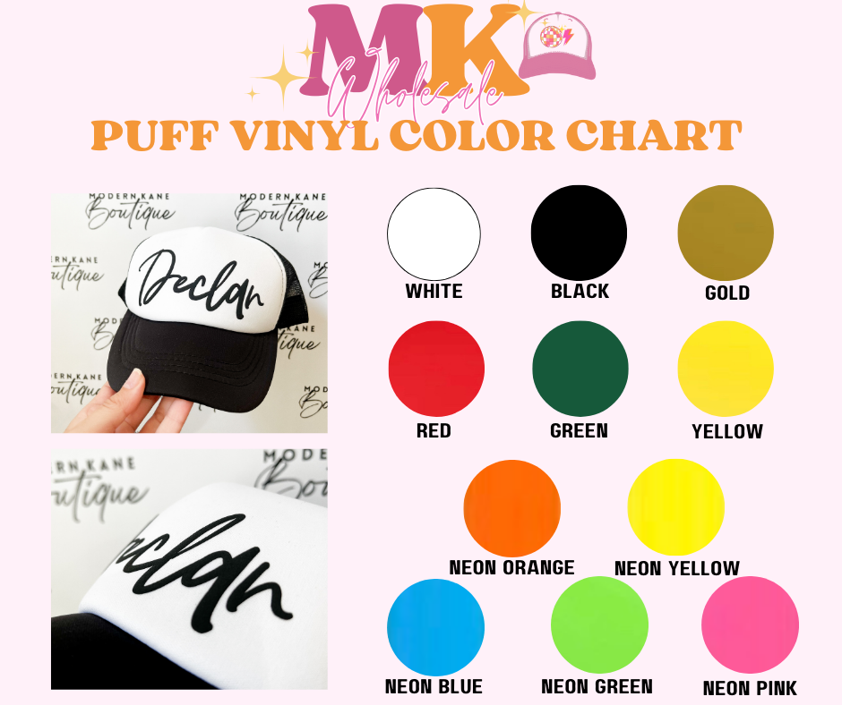 PUFF FONT TRANSFERS FOR TRUCKER HAT & SHIRTS- IRON ON