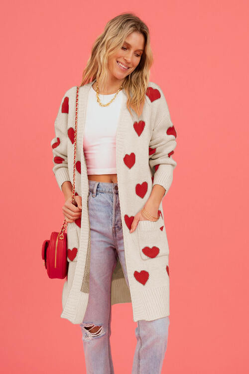 Heart Graphic Cardigan with Pockets