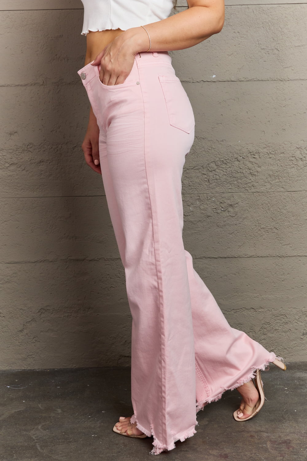 High Waist Wide Leg Jeans in Light Pink