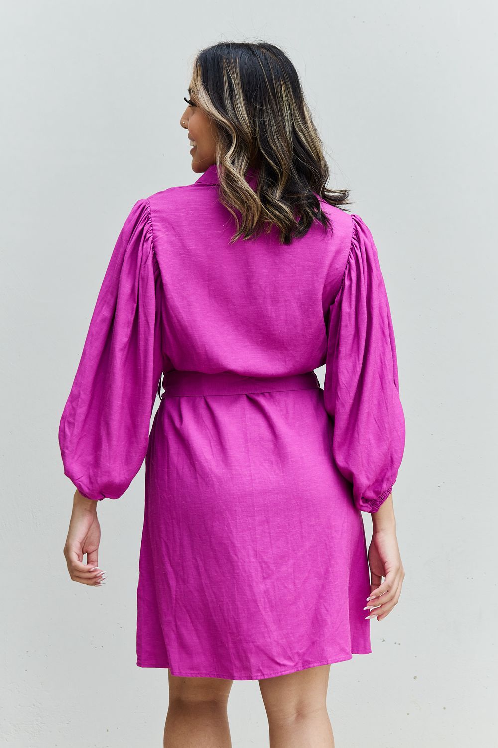 Darling Half Sleeve Belted Mini Dress in Magenta