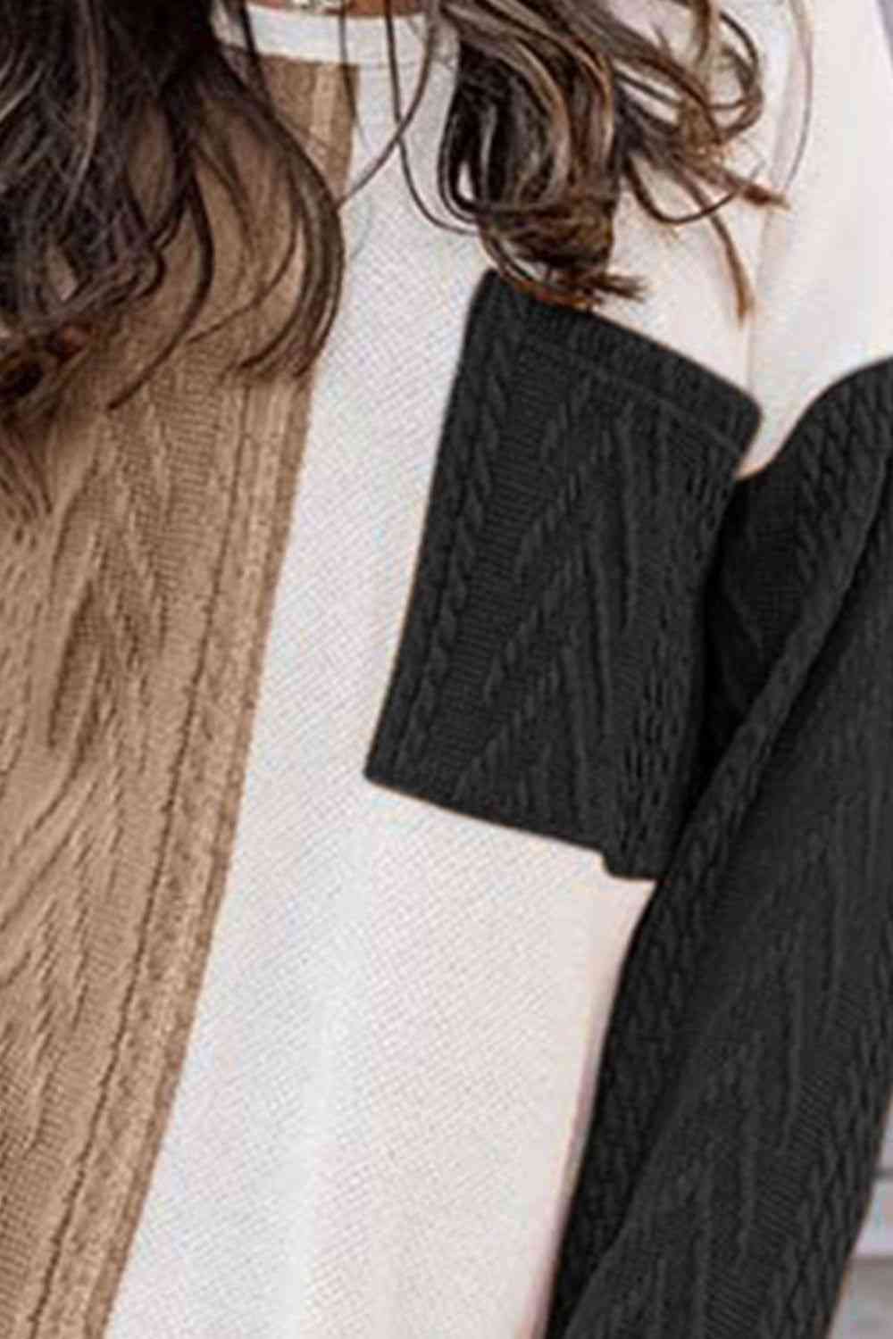 Two Sided Color Block Cable-Knit Top