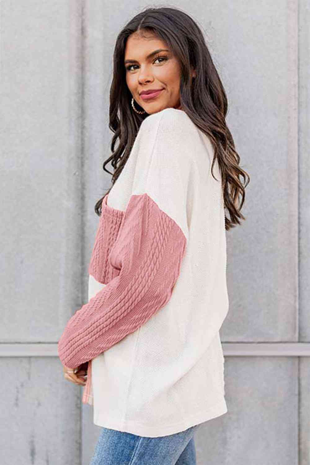 Two Sided Color Block Cable-Knit Top