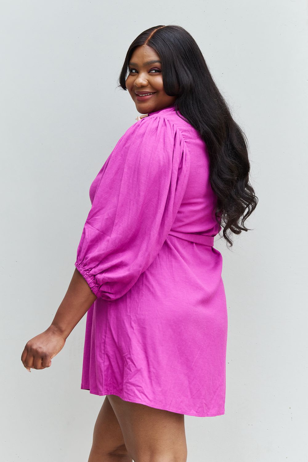 Darling Half Sleeve Belted Mini Dress in Magenta