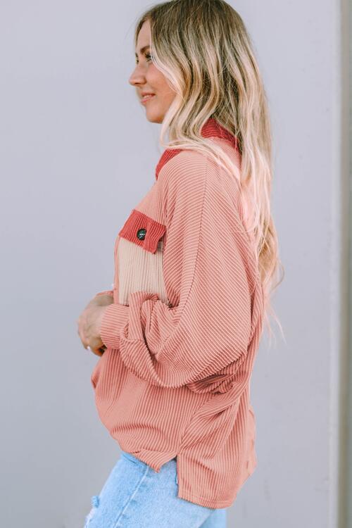 Ribbed Half Button Collared Top