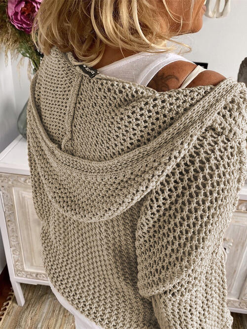 Hooded Openwork Long Sleeve Sweater