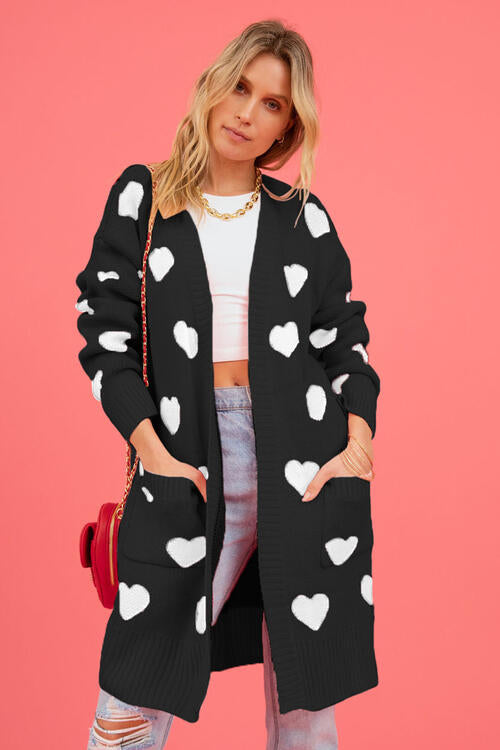 Heart Graphic Cardigan with Pockets