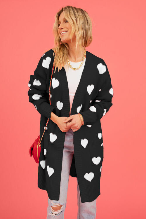 Heart Graphic Cardigan with Pockets