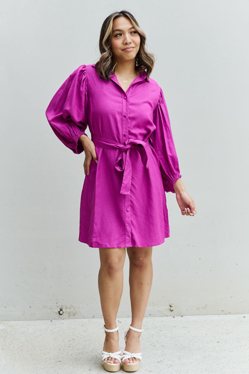 Darling Half Sleeve Belted Mini Dress in Magenta
