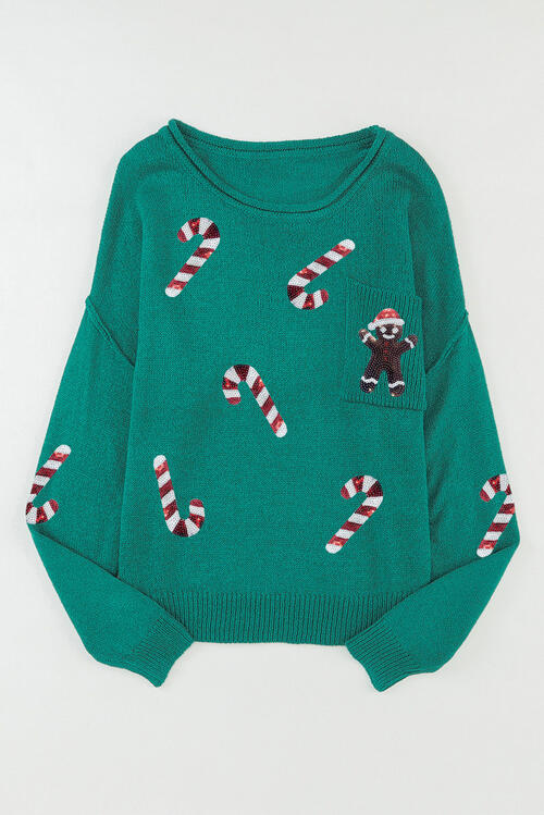 Sequin Candy Cane Sweater