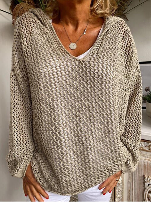 Hooded Openwork Long Sleeve Sweater