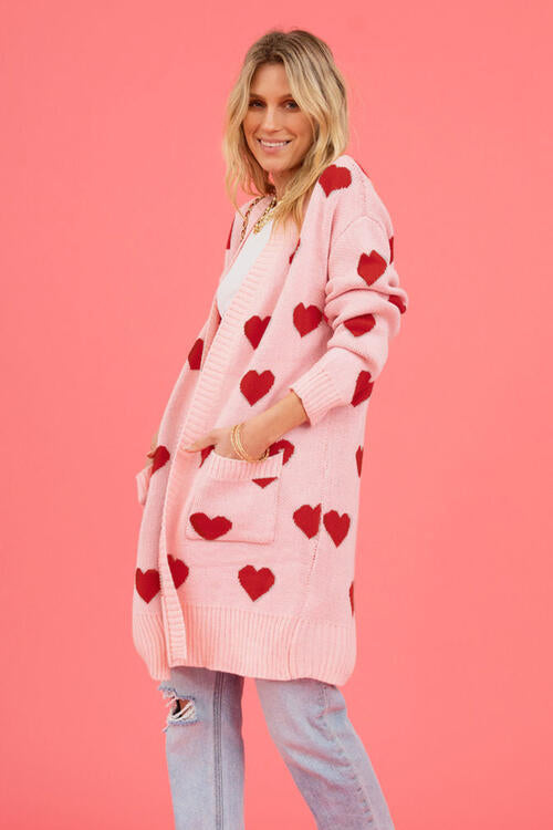 Heart Graphic Cardigan with Pockets