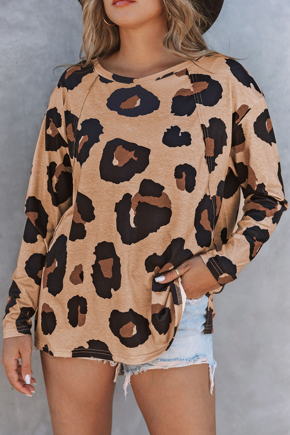 Leopard Print Round Neck Long Sleeve Tee