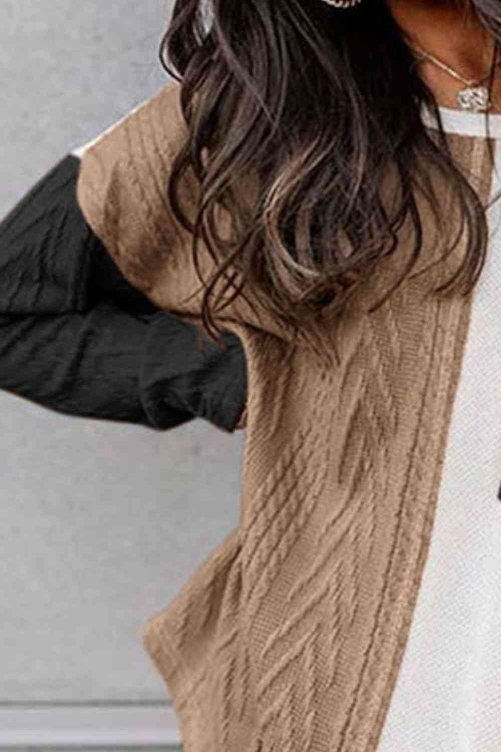 Two Sided Color Block Cable-Knit Top