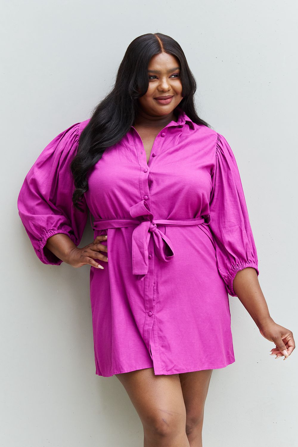 Darling Half Sleeve Belted Mini Dress in Magenta