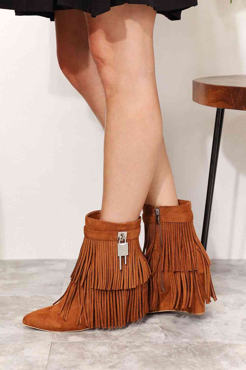 Ochre Women's Tassel Wedge Booties