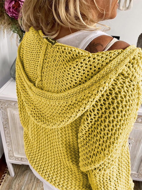 Hooded Openwork Long Sleeve Sweater