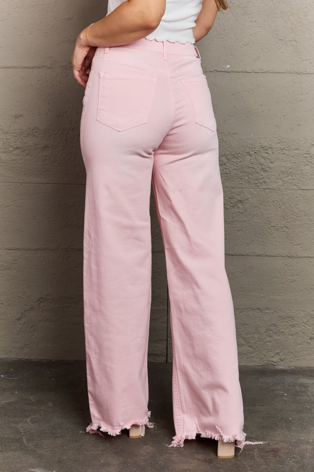 High Waist Wide Leg Jeans in Light Pink