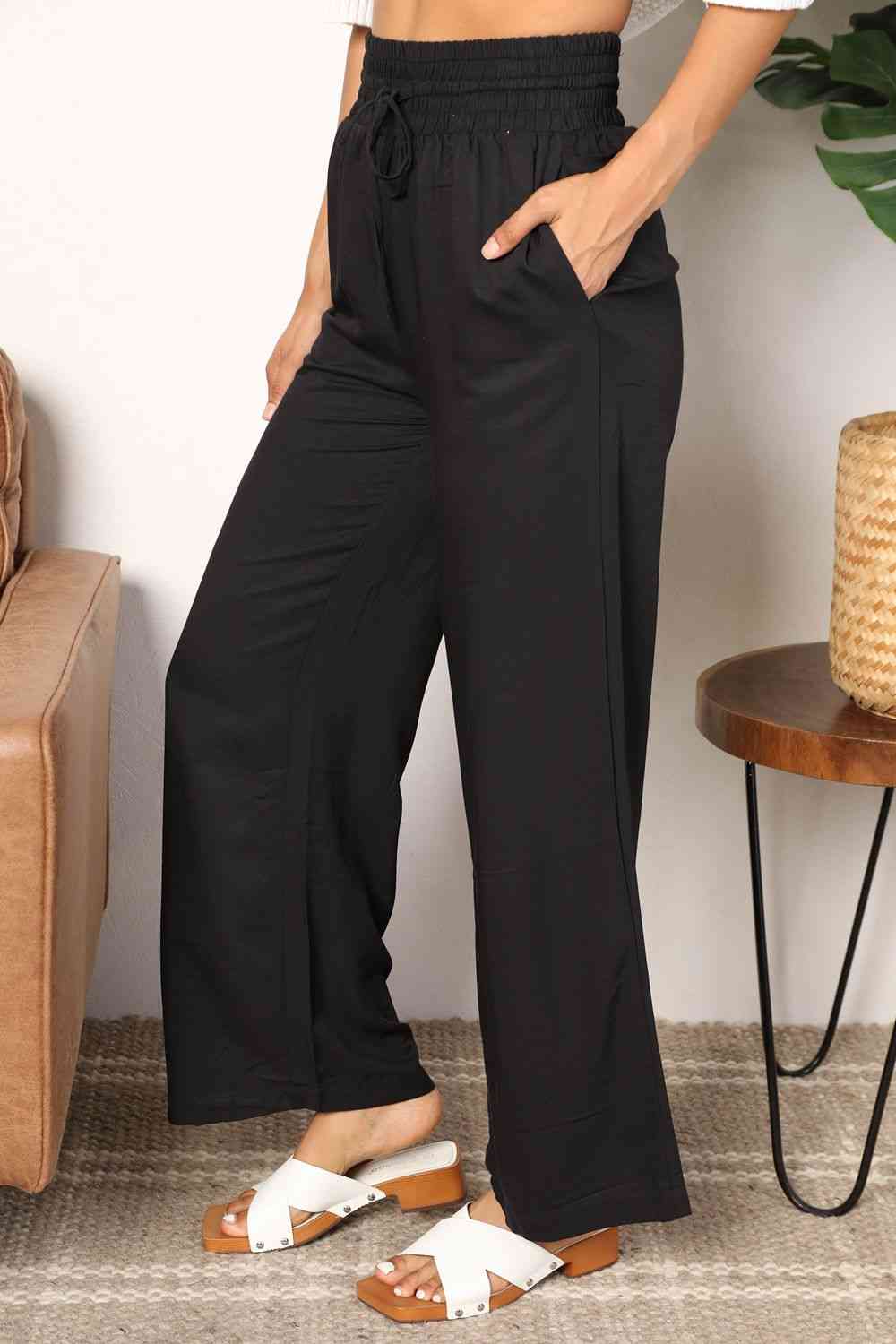 Smocked Waist Wide Leg Pants