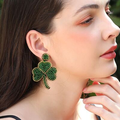 Beaded Clover Dangle Earrings
