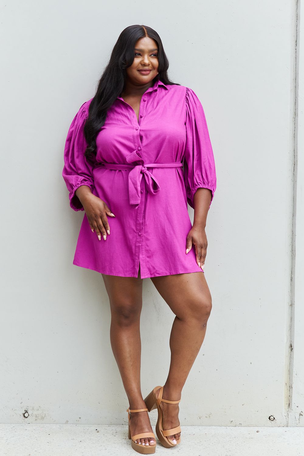 Darling Half Sleeve Belted Mini Dress in Magenta