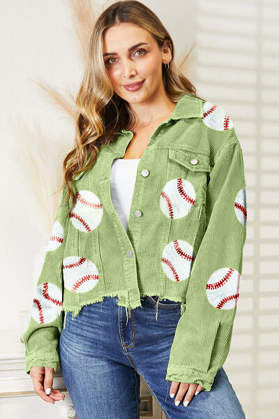 Baseball Sequin Raw Hem Jacket