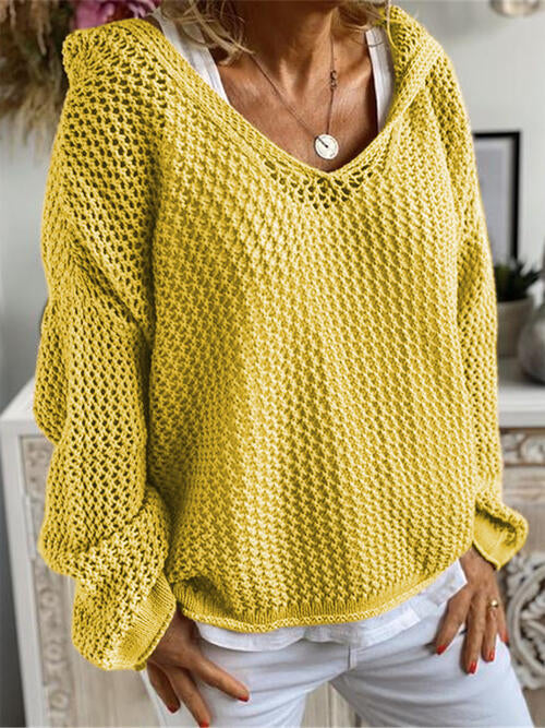 Hooded Openwork Long Sleeve Sweater