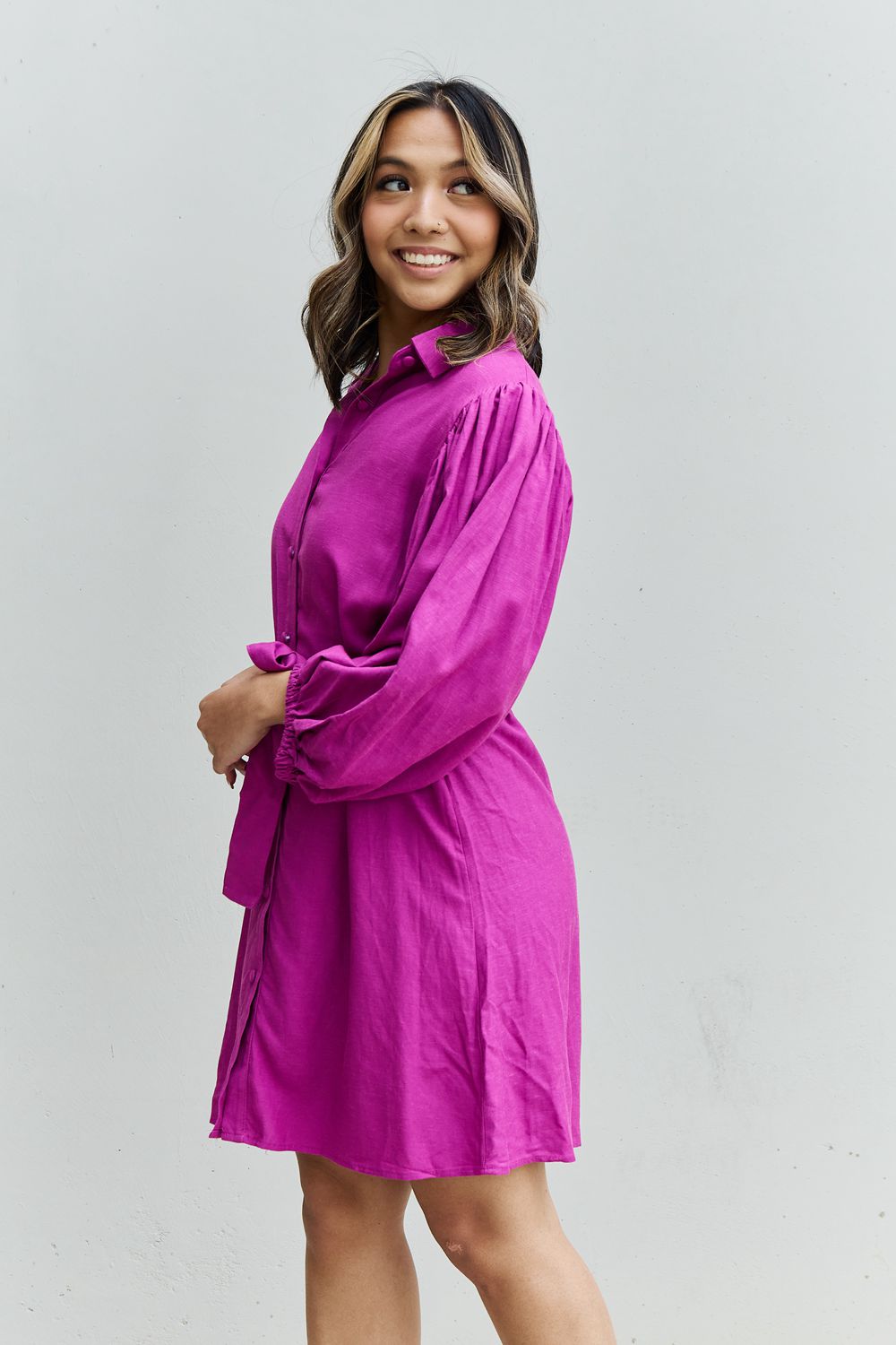 Darling Half Sleeve Belted Mini Dress in Magenta