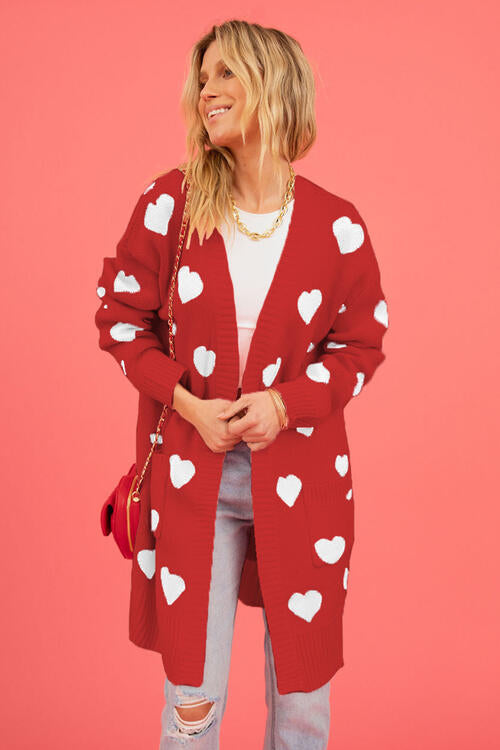 Heart Graphic Cardigan with Pockets
