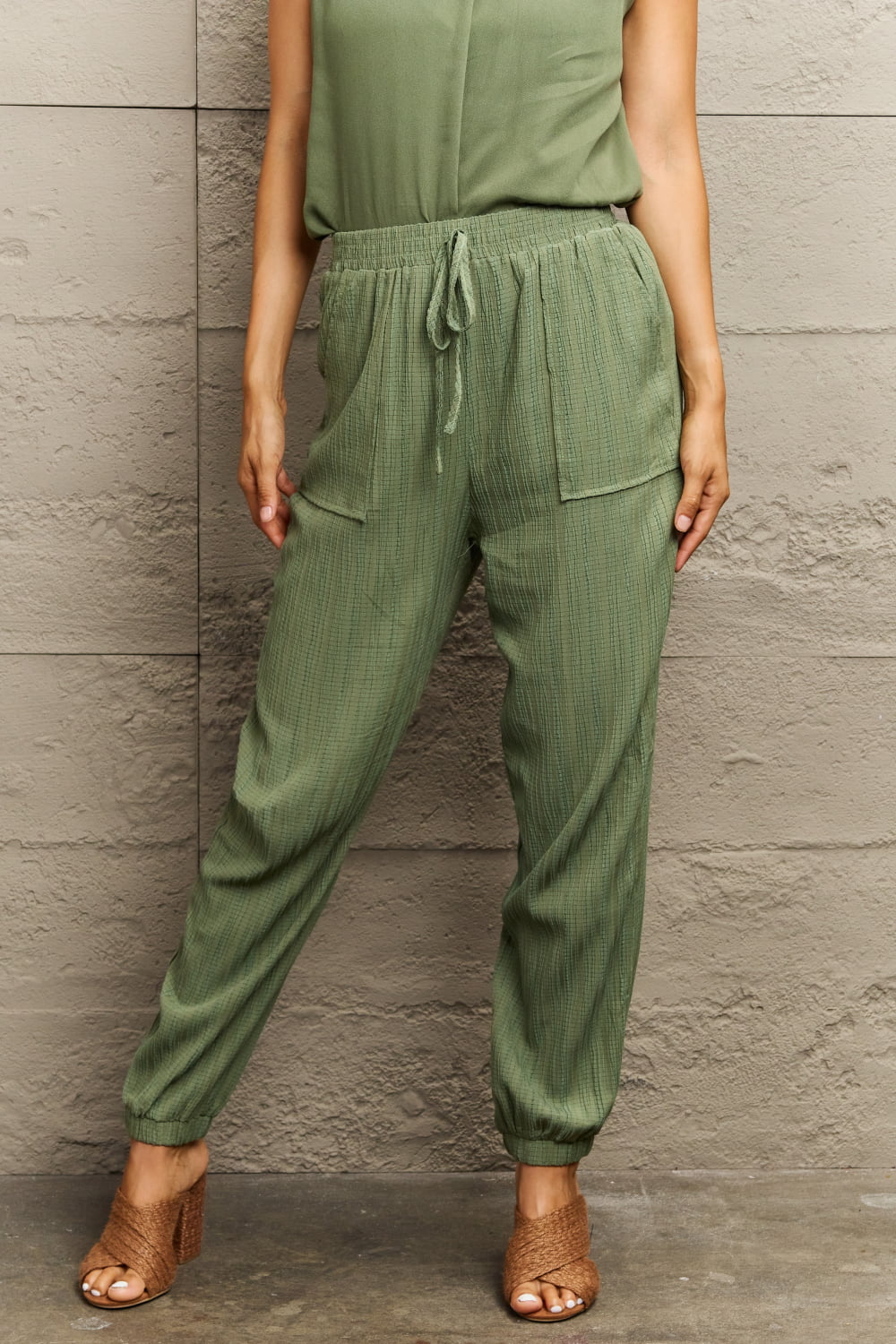 Matcha Tie Waist Long Pants with Pocket