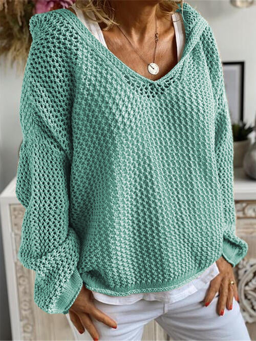 Hooded Openwork Long Sleeve Sweater