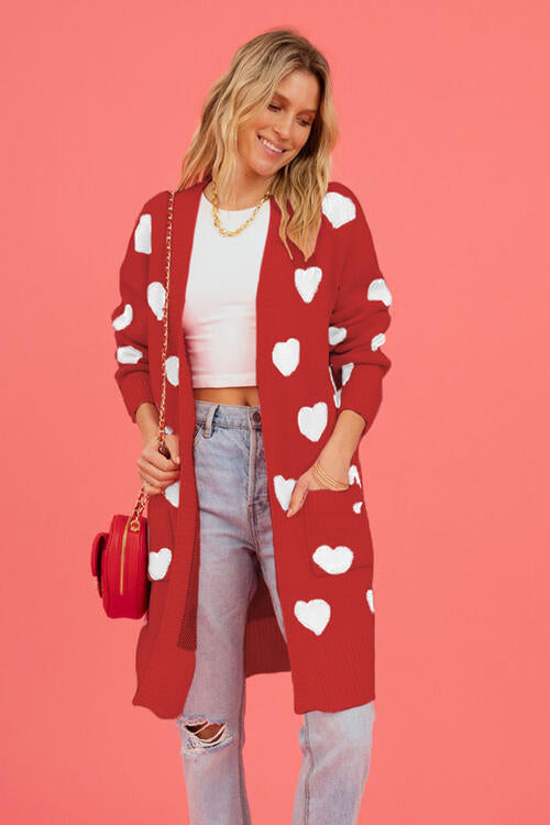 Heart Graphic Cardigan with Pockets