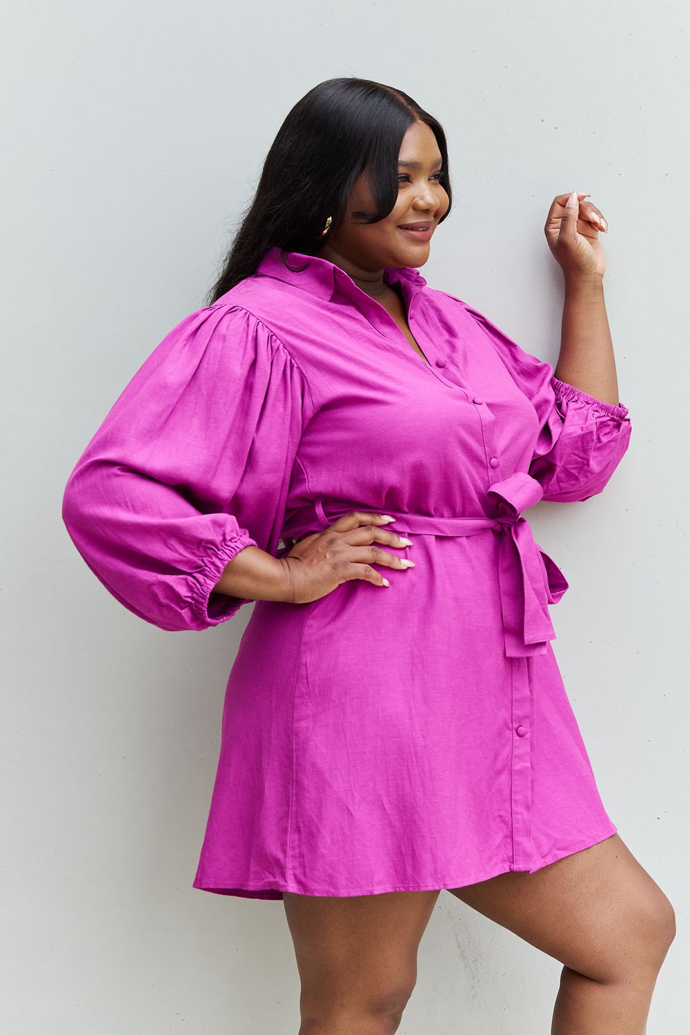 Darling Half Sleeve Belted Mini Dress in Magenta